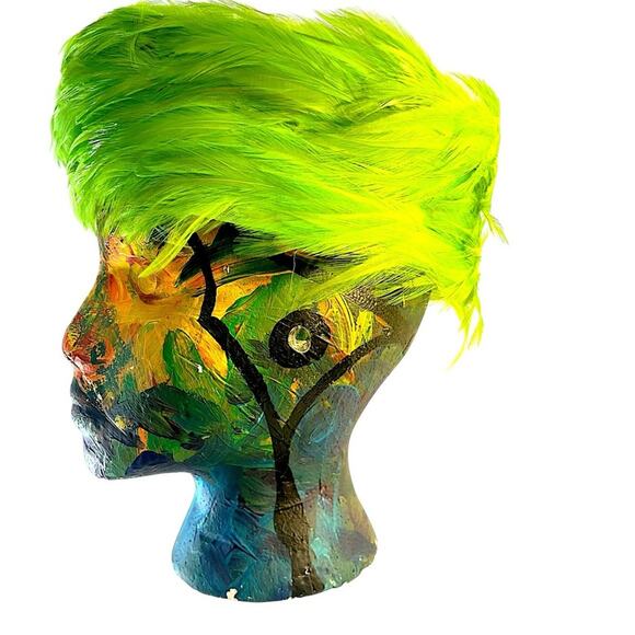 Vintage Lime Green Hat AccessoryVINTAGE LIME GREEN  FEATHERED HAT - Picture 4 of 13